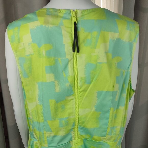 Lane Bryant Plus Size 16 Hi-Low Sleeveless Dress Green Blue Abstract Cotton - Picture 7 of 13